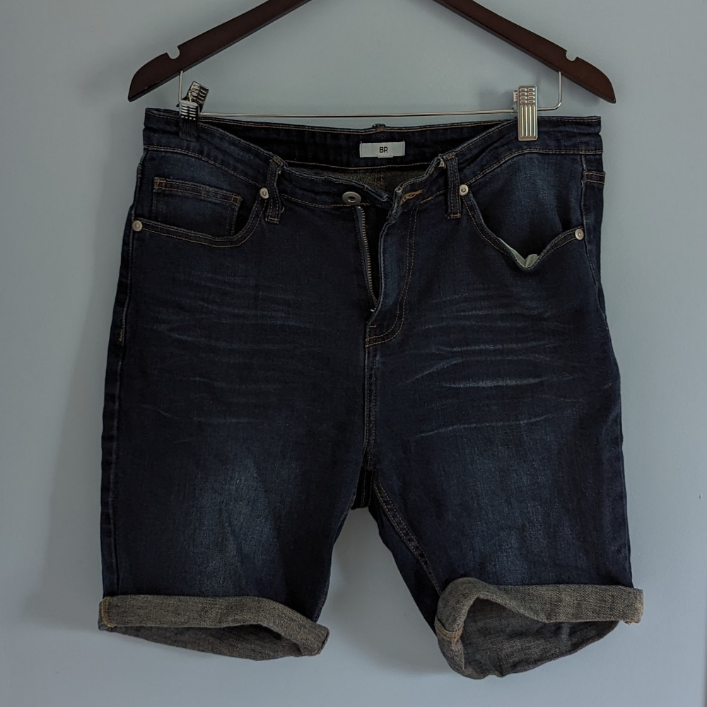 bp Denim Shorts Slim Fit Stretch Cutoffs Dark Blue Jeans 32 W